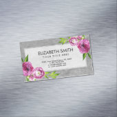 Waterverf Peony Flowers op grijs hout Visitekaartje Magneet (Voorbeeld)