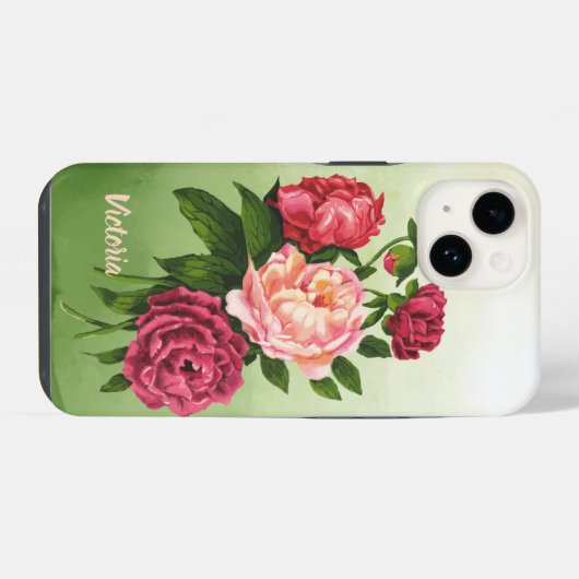 Waterverf Peony Garden Flower Art iPhone Hoesje (Achterkant horizontaal)