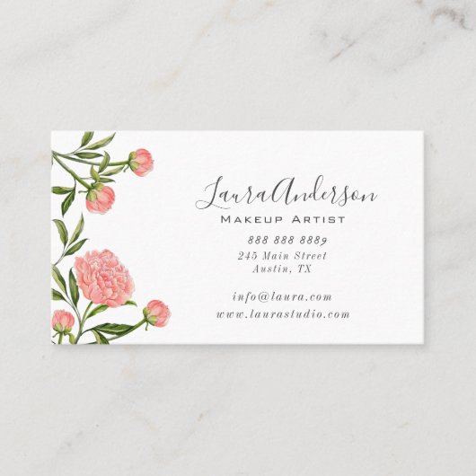 Waterverf Peony Makeup artiest Visitekaartje (Voorkant)