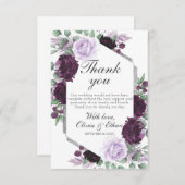 Waterverf Peony Paars Gray Silver Fall Wedding Bedankkaart (Voorkant / Achterkant)
