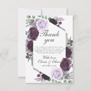 Waterverf Peony Paars Gray Silver Fall Wedding Bedankkaart