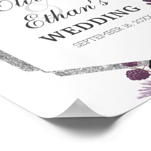 Waterverf Peony Paars Gray Silver Fall Wedding Poster (Hoek)