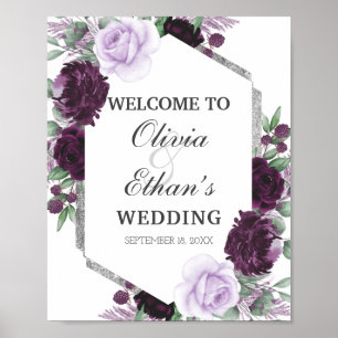 Waterverf Peony Paars Gray Silver Fall Wedding Poster