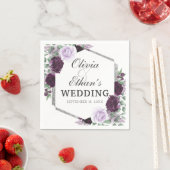 Waterverf Peony Paars Gray Silver Fall Wedding Servet (Insitu)