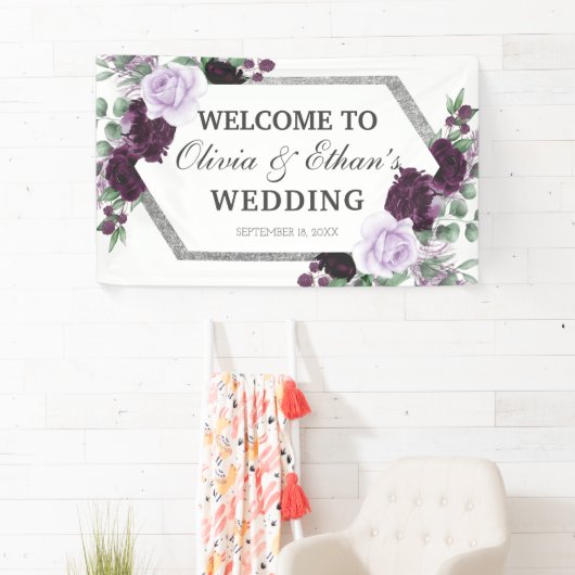 Waterverf Peony Paars Gray Silver Fall Wedding Spandoek (Insitu)
