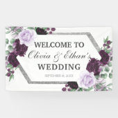 Waterverf Peony Paars Gray Silver Fall Wedding Spandoek (Horizontaal)