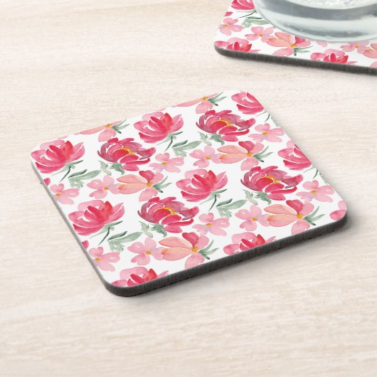 Waterverf Peony Pattern Bier Onderzetter (Linkerzijde)