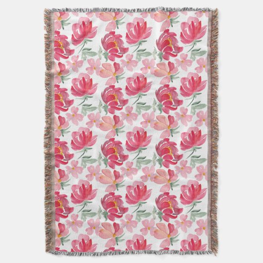 Waterverf Peony Pattern Deken (Voorkant Verticaal)