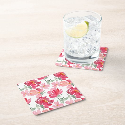 Waterverf Peony Pattern Kartonnen Onderzetters (Insitu)
