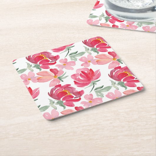 Waterverf Peony Pattern Kartonnen Onderzetters (Schuin)