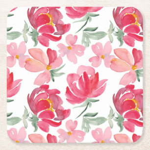 Waterverf Peony Pattern Kartonnen Onderzetters