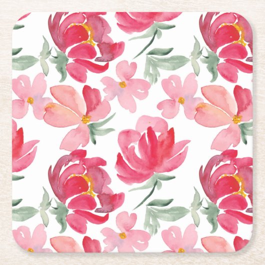 Waterverf Peony Pattern Kartonnen Onderzetters (Voorkant)
