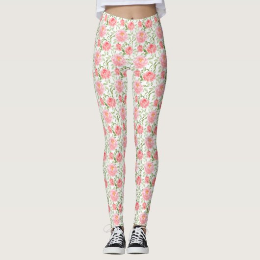 Waterverf Peony Pattern Leggings (Voorkant)
