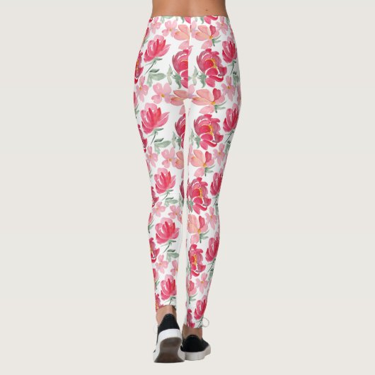 Waterverf Peony Pattern Leggings (Achterkant)