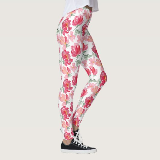 Waterverf Peony Pattern Leggings (Rechts)
