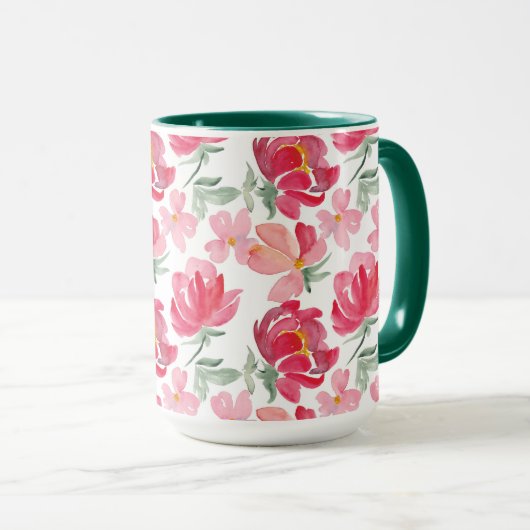 Waterverf Peony Pattern Mok (Voorkant rechts)
