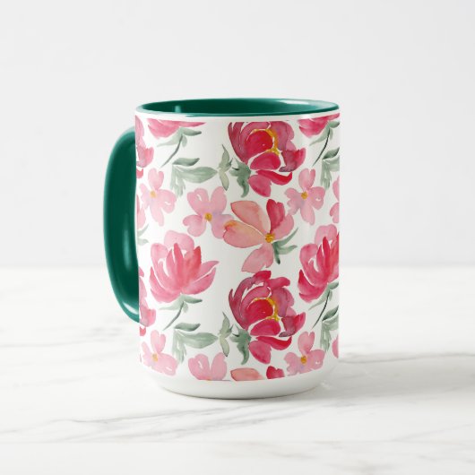 Waterverf Peony Pattern Mok (Voorkant links)