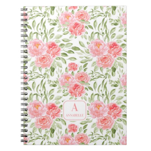 Waterverf Peony Pattern Monogram Notitieboek (Voorkant)