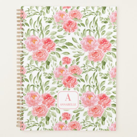 Waterverf Peony Pattern Monogram Planner (Voorkant)