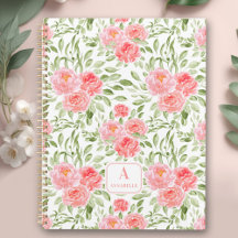 Waterverf Peony Pattern Monogram Planner