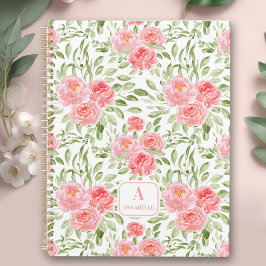Waterverf Peony Pattern Monogram Planner