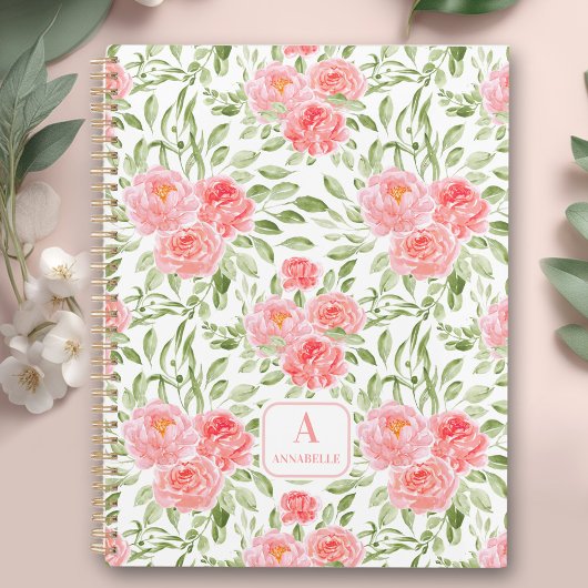 Waterverf Peony Pattern Monogram Planner