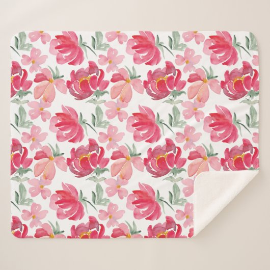 Waterverf Peony Pattern Sherpa Deken (Voorkant (horizontaal))