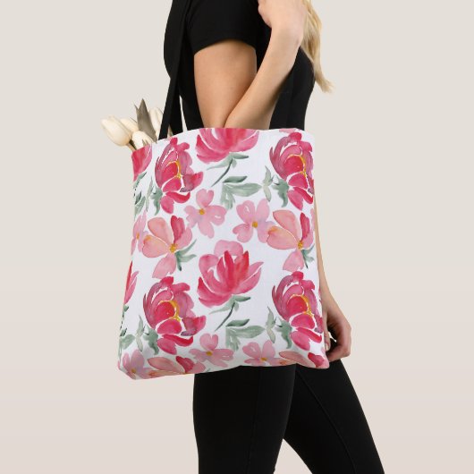Waterverf Peony Pattern Tote Bag (Dichtbij)