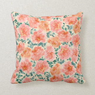 Waterverf Peony Peach roze Green Kussen