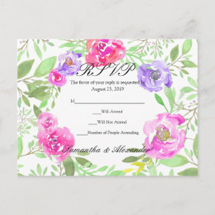 Waterverf Peony Pink Green Floral Wedding Uitnodiging Briefkaart
