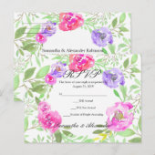 Waterverf Peony Pink Green Floral Wedding Uitnodiging Briefkaart (Voorkant / Achterkant)