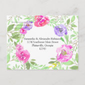Waterverf Peony Pink Green Floral Wedding Uitnodiging Briefkaart (Achterkant)