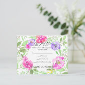 Waterverf Peony Pink Green Floral Wedding Uitnodiging Briefkaart (Staand voorkant)