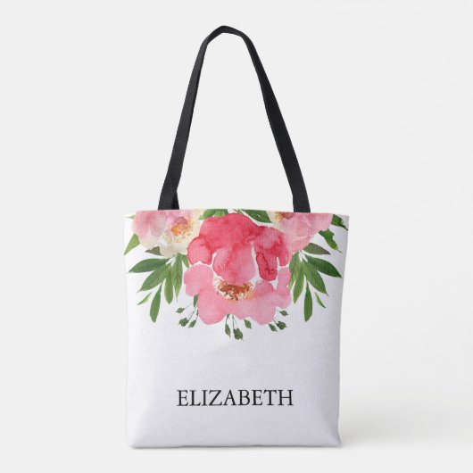 Waterverf Peony Rozen Floral Wedding Tote Bag (Achterkant)