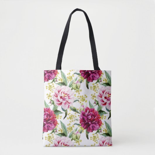 Waterverf Peony Tote Bag (Voorkant)