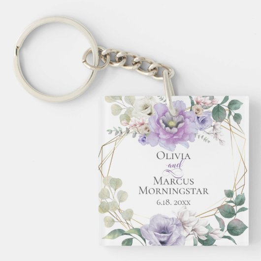 Waterverf Peony van Weddenschap Gift Lavender Sleutelhanger (voorkant)