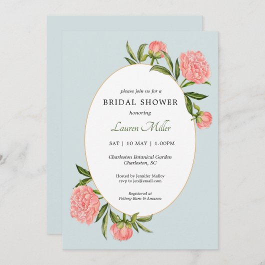 Waterverf Peony  Vrijgezellenfeest Aankondiging (Voorkant / Achterkant)