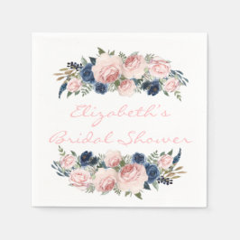 Waterverf Peony Wedding, blush Pink Navy Servet