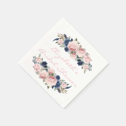 Waterverf Peony Wedding, blush Pink Navy Servet (Hoek)