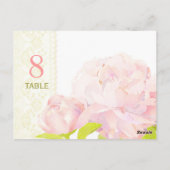Waterverf Peony Wedding Table Number Kaart (Achterkant)