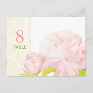 Waterverf Peony Wedding Table Number Kaart