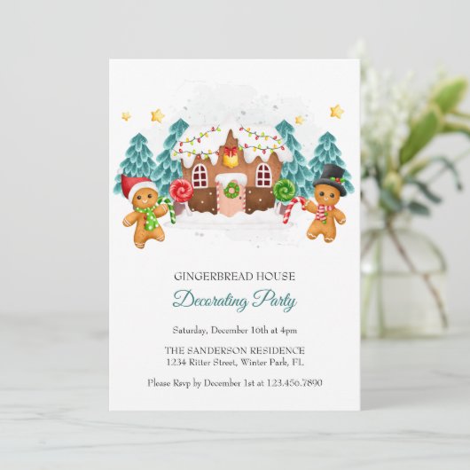 Waterverf peperkoek decoreren kerstfeest kaart (Staand voorkant)