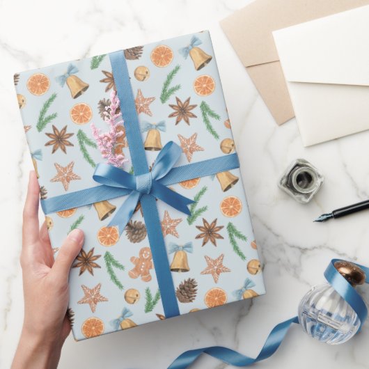 Waterverf peperkoek en kerstballen cadeaupapier (Geschenken)