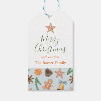 Waterverf peperkoek en klokken cadeaulabel