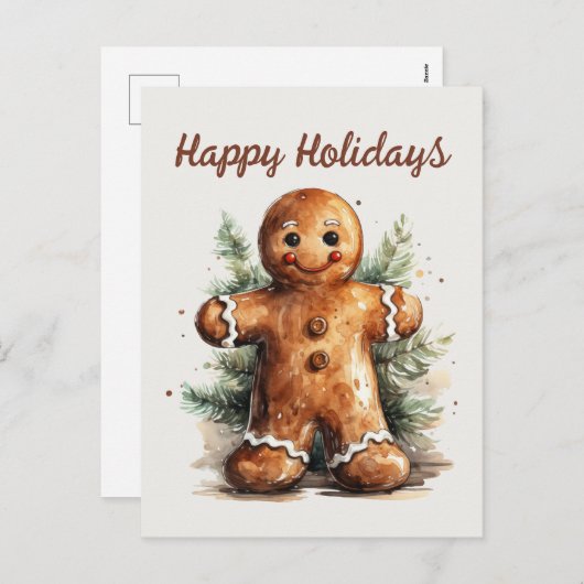 Waterverf peperkoek man tekst toevoegen Vakantie Feestdagenkaart (Voorkant / Achterkant)