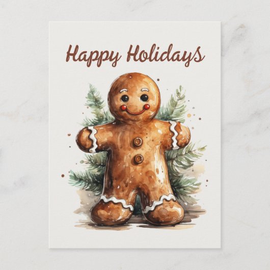 Waterverf peperkoek man tekst toevoegen Vakantie Feestdagenkaart (Voorkant)