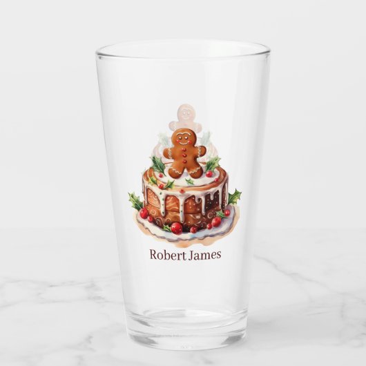 Waterverf peperkoektaart Naam toevoegen Glas (Achterkant)