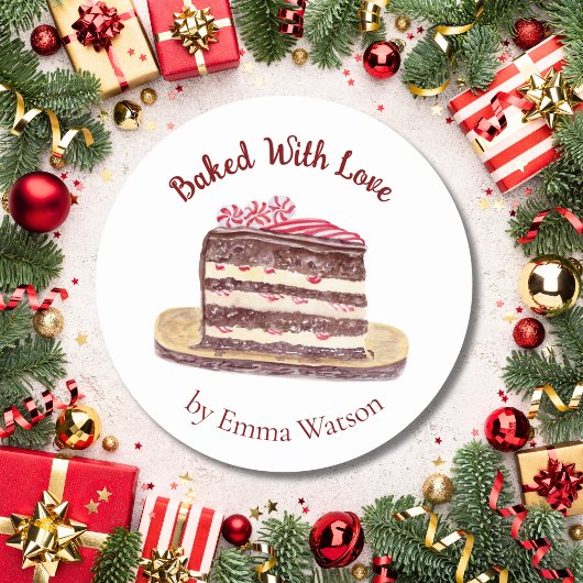 Waterverf pepermunttaart gebakken met liefde ronde sticker