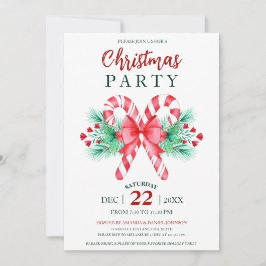 Waterverf Peppermint Candy Cane Kerstfeest Kaart (Voorkant)