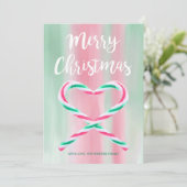 Waterverf Peppermint Heart Candy Cane kerst Feestdagenkaart (Staand voorkant)